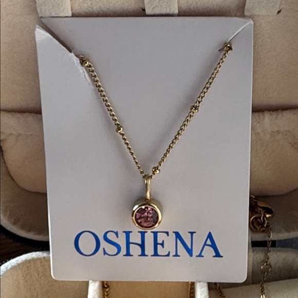 Gold Necklace with Pink Gemstone Pendant, October birthstone - Picture 6 of 8